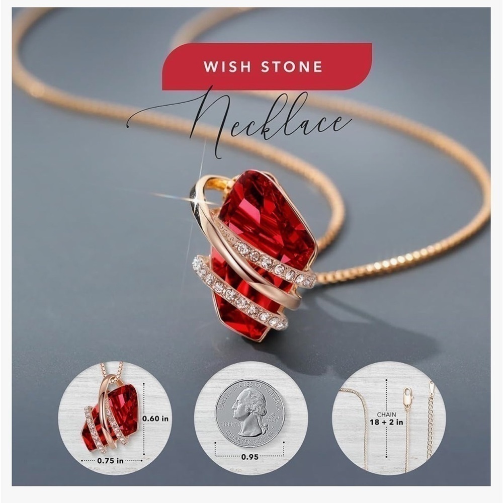 Red Rose Gold Wish Stone Necklace - Picture 7 of 10